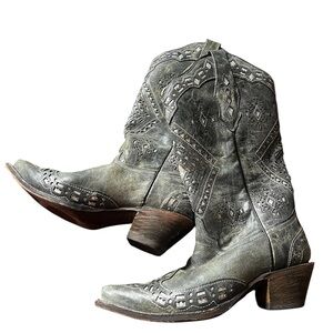 Corral Silver Grey Embellished Cowboy Boots, size 9.5